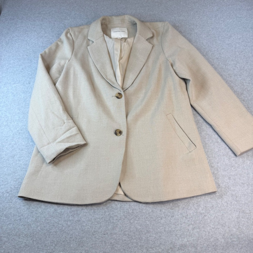 American Eagle Womens Tan Beige Two Button Twill Blazer Jacket Size L